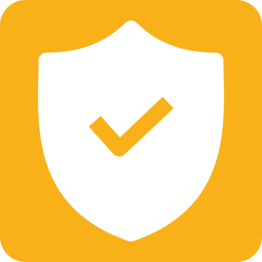 Ícone de escudo amarelo com um símbolo de verificação branco, representando segurança e proteção digital.