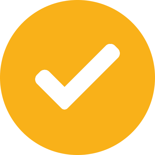 Ícone circular amarelo com um sinal de verificação branco no centro, simbolizando aprovação ou confirmação.
